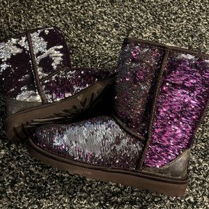 Sparkly purple reverse sequin uggs